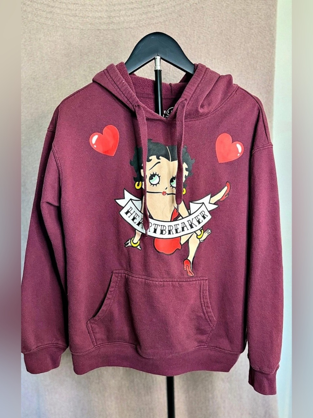Betty Boop Heartbreaker Hoodie Burgundy Fleischer Studios Women’s M 8-10